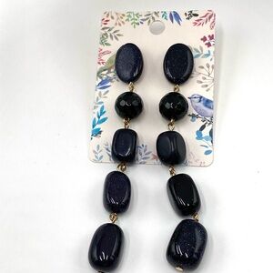 Earrings Artisan Stone ? Beaded Dark Navy Gold Specks Heavy 4”